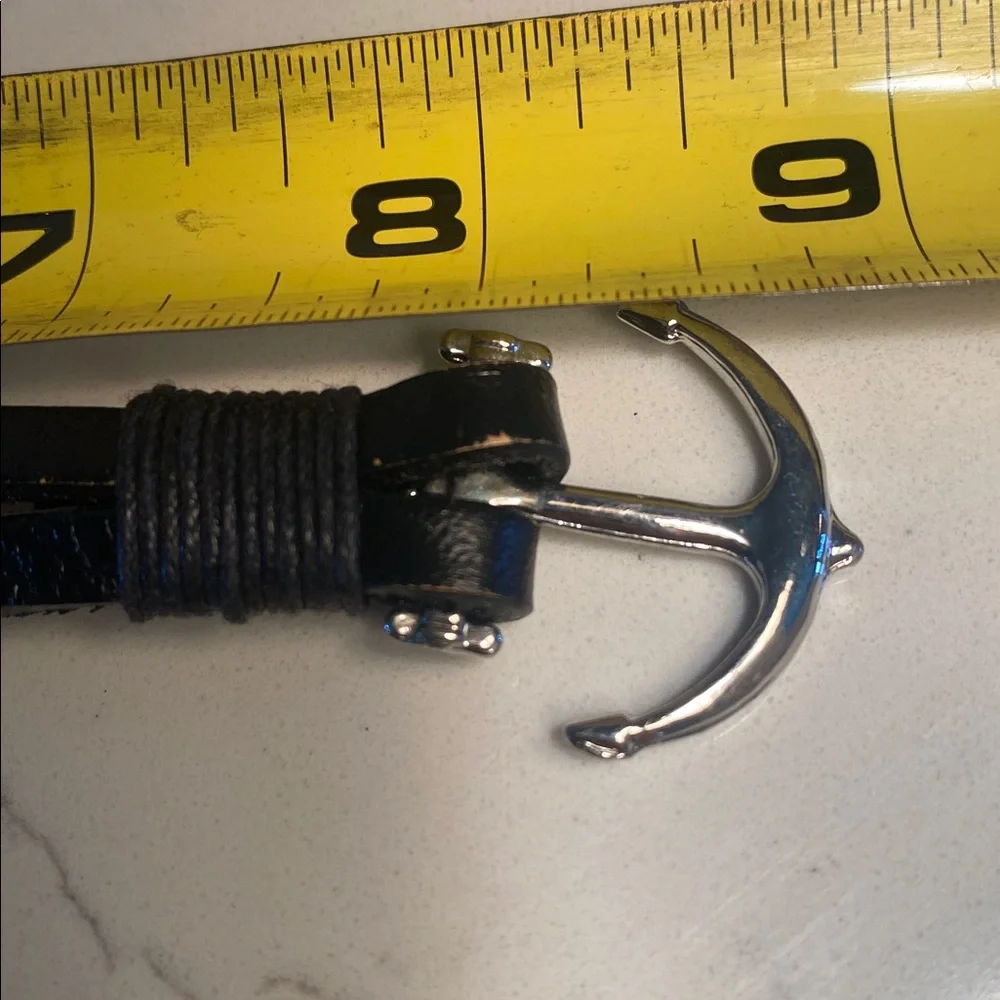 Black Leather Anchor Wrap Bracelet - Unbranded Unisex